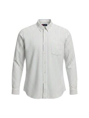 Chaps Mens White & Blue Striped Long Sleeve Button-Up Shirt Classic Fit XXL